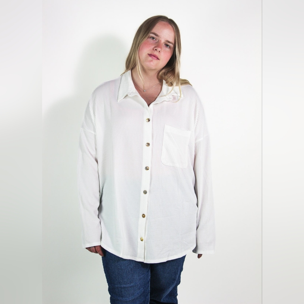 Blumin Apparel White Oversized High Low Button Down Shirt Shacket Cover Up